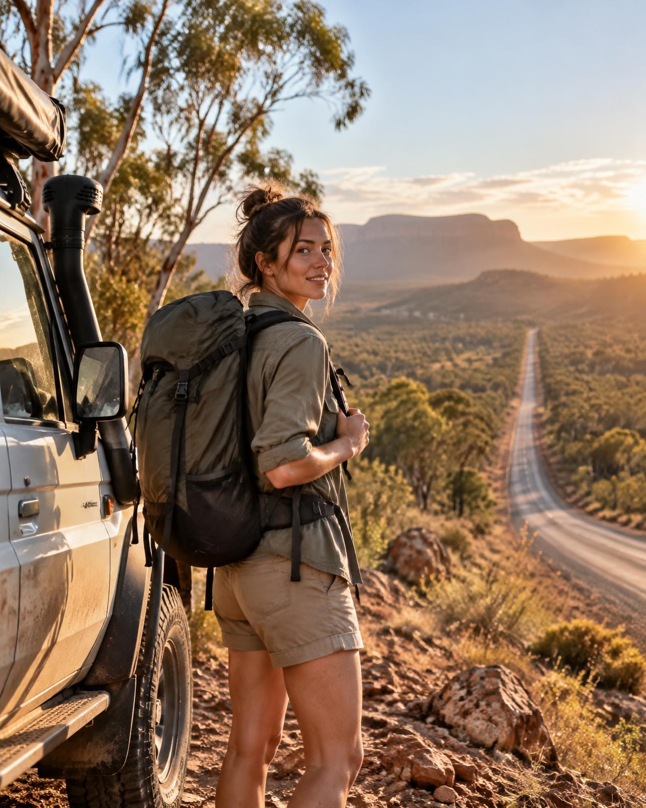 Backpacker sur une route australienne
